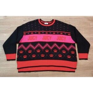 Juicy Couture Sweater Womens 3XL Plus Holiday Crew Neck Pullover Festive Print